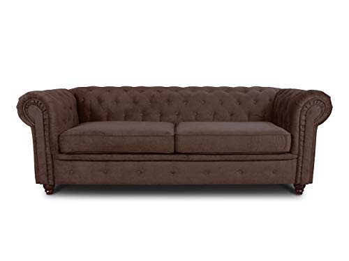 Sofa Chesterfield Asti 3-Sitzer, Couch 3-er, Glamour Design, Couchgarnitur, Sofagarnitur, Holzfüße, Polstersofa - Wohnzimmer (Braun (Capri 45))