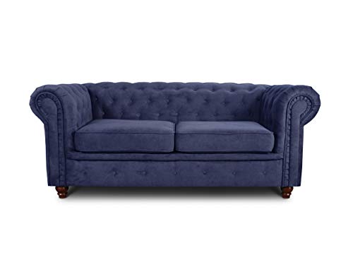 Sofa Chesterfield Asti 2-Sitzer, Couchgarnitur 2-er, Sofagarnitur, Couch mit Holzfüße, Polstersofa - Glamour Design (Blau (Capri 89))