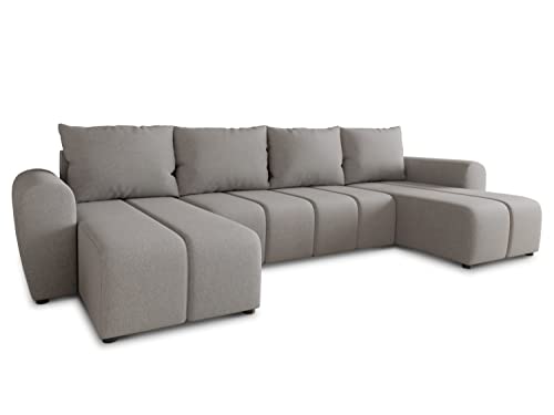 Wohnlandschaft Cleo U mit Schlaffunktion - U-Form Couch, Ecksofa mit Bettkasten, Couchgranitur mit Bettfunktion, Polsterecke, Big Sofa, Polstergarnitur (Grau (Soro 90))