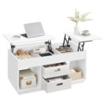 VASAGLE Couchtisch, höhenverstellbarer Wohnzimmertisch, 2 Schubladen und versteckte Fächer, Kaffeetisch, offene Fächer, für Wohnzimmer, Homeoffice, schneeweiß LCT210W01