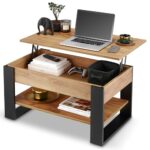 defiPad Couchtisch Höhenverstellbar mit Stauraum | Wohnzimmertisch Klappbar | Höhenverstellbarer Coffee Table | Couchtische Ausziehbar | Wohnzimmer Tisch Eiche (Schwarz + Eiche)