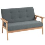 HOMCOM Sofa 2 Sitzer, 115 cm Couch mit Armlehnen, Rückenlehne, Kleine Polstersofa mit Leinenoptik, Holzbeine, Gepolstert Loungesofa für Wohnzimmer, Schlafzimmer, Dunkelgrau