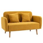 HOMCOM Sofa 2 Sitzer Couch mit 2 Wurfkissen, Kleine Loveseat mit Samtopik Modern Polstersofa für Wohnzimmer, Schlafzimmer, kleinen Raum, Gelb 130 x 70 x 80 cm