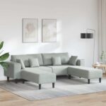 Massbinet Polstersofa mit Abnehmbare Kissen Couch mit Breite Armlehnen für Wohnzimmer Schlafzimmer Samt Sofa mit Kissen 3 pcs Hellgrau 208 cm