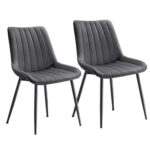 SONGMICS Esszimmerstuhl 2er Set, Küchenstuhl, Samt,Polsterstuhl, bis 120 kg belastbar, Stahlbeine, Gebogene Rückenlehne, für Esszimmer, Küche, grau-tintenschwarz LDC090G05