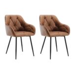 WOLTU Esszimmerstühle 2er Set, für Esszimmer Wohnzimmer, ergonomische Küchenstühle gepolstert mit Armlehnen, Metallbeinen, Sitzfläche aus Vintage-Kunstleder, Braun