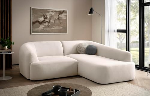 DOMO. collection Ecksofa Ansina, kleine Couch in L-Form, mit Taschenfederkern, organische Form, Sofa, Polsterecke, Eckcouch, Polstergarnitur 216 x 196 x 76 cm (BxTxH), Creme