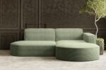 Kaiser Möbel - Ecksofa mit Wohnlandschaft, Eckcouch L-Form, Sofa 3-sitzer, Polstersofa, Bequemes Couch mit Ottomane für Wohnzimmer, Relaxsofa, Stilvolles Cord Sofa, Modena Studio, Hellgrün, Rechts
