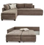 Federkern Ecksofa B306/T223/H95 cm Dauerschläfer, Doppelbett Schlaffunktion, Kaltschaum-Topper, Bettkasten, Nachtkonsole, Schwenkteil links oder rechts montierbar, Bezug Cord Braun Taupe / 15162