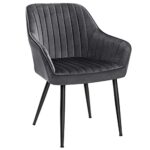 SONGMICS Esszimmerstuhl, Sessel, gepolsterter Sitz, mit Armlehnen, Sitzbreite 49 cm, Metallbeine, Bezug aus Samt, Belastung 110 kg, für Wohnzimmer, Schlafzimmer, Grau LDC087G01