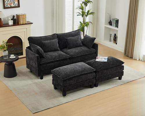 SAMERY Ecksofa Modulares Sofa Couch L Form mit Polsterhocker Big Sofa 2 Sitzer Wohnlandschaft L-Form Eckcouch Schlafsofa Wohnzimmer Schlafzimmer Wohnung MöBel mit 4 Kissen und Doppelten Sitzkissen