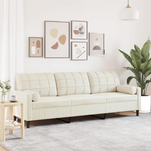 Emmtore Sofa 3-Sitzer, Couch mit Zierkissen Armlehnen Metallgestell, Polstersofa für Wohnzimmer, Loungesofa Sitzmöbel Modern Samt Creme,210 cm
