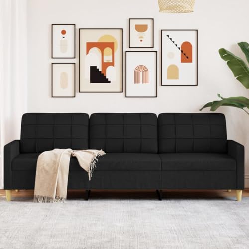 Willood 3-Sitzer-Sofa Couch für Wohnzimmer, Polstersofa mit Metallgestell, Loungesofa Zweisitzer Wohnzimmersofa Wohnzimmermöbel Schwarz 210 cm Stoff
