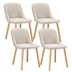Goeurvant Esszimmerstühle Beige 4er Set Holzbeine Polsterstuhl Küchenstuhl aus Polyester Stühle Esszimmer Wohnzimmerstuhl für Esszimmer Küche Büro
