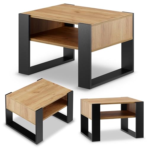 defiPad Wohnzimmertisch für Couch | Klein Couchtisch Schwarz Eiche mit Stauraum | Modern Tisch Wohnzimmer | Coffee Table | Kleiner Tisch | 65CM Breite Kaffeetisch | Stabil Stubentisch