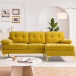 DUANDUAN Ecksofa 3-Sitzer Sofas 210cm breit Polsterecke mit Federkern Kissen und Rückenlehnen abnehmbar und waschbar - Chaiselongue beidseitig montierbar Couch L-Form fürs Wohnzimmer (Gelb)