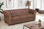 Kuechen-preisbombe Edles Chesterfield Sofa 3 Sitzer in Mikrofaser Vintage braun Couch Polstersofa