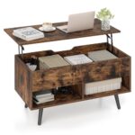 COSTWAY Couchtisch höhenverstellbar, Sofatisch mit anhebbarer Tischplatte & 2 offenen Regalen, ausziehbarer Wohnzimmertisch Kafeetisch aus Holz für Wohnzimmer, Büro, 80 x 40 x 46-60cm (Braun)