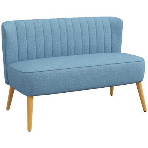 HOMCOM Sofa 2 Sitzer Couch, Kleine Loveseat mit Leinen-Optik Modern Polstersofa für Wohnzimmer, Schlafzimmer, kleinen Raum, Blau 117 x 56,5 x 77 cm