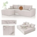 Juskys Sofa Coredo - modernes Cord Sofa mit Ottomane rechts, gemütliche Couch mit Schaumstoffpolsterung, Cordbezug & Kissen, modular - Beige