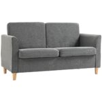 HOMCOM 2 Sitzer Sofa, Couch mit Holzbeine, Leinenoptik, Gepolsterter Polstersofa, Doppelsofa im Modern-Stil für Wohnzimmer, Schlafzimmer, Grau