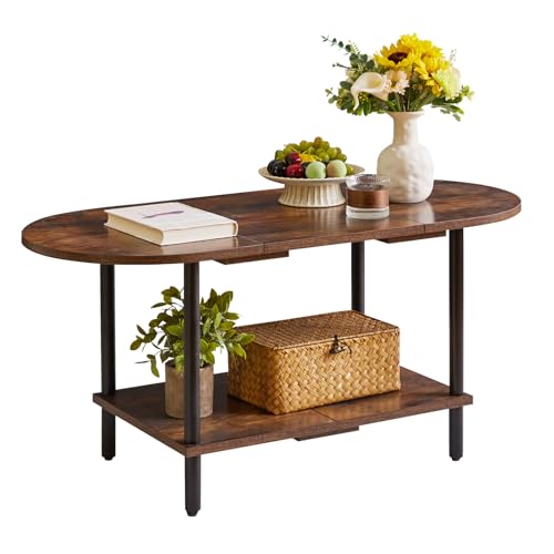 Aibiju Kleiner Couchtisch, Wohnzimmertisch, Couchtisch aus Holz mit 2 Etagen Ablagen für Wohnzimmer/Büro,Modern, Dunkelbraun + Schwarze Beine, YD-011H