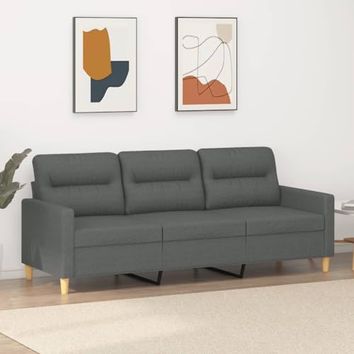 Emmtore Sofa 3-Sitzer, Loungesofa Couch mit Armlehnen Rückenkissen, Wohnzimmersofa Designsofa Metallgestell, Sitzmöbel Dreisitzer, Modern, Stoff Dunkelgrau,180 cm