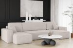 Kaiser Möbel, Ecksofa mit schlaffunktion, mit Bettkasten, Schlafsofa Best, Designer U-Form Sofa, Modern Design Couch, Polsterecke, Freistehend, Dicker Cord, Beige