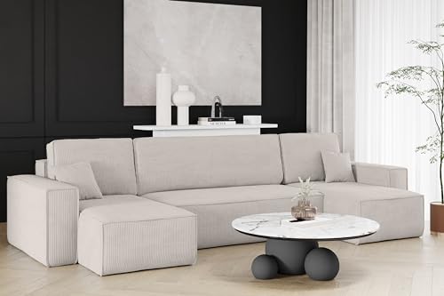Kaiser Möbel, Ecksofa mit schlaffunktion, mit Bettkasten, Schlafsofa Best, Designer U-Form Sofa, Modern Design Couch, Polsterecke, Freistehend, Dicker Cord, Beige