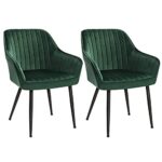 SONGMICS Esszimmerstuhl, 2er Set, Küchenstuhl, Sessel, Samt, Polsterstuhl mit Armlehnen, Loungesessel, bis 120 kg belastbar, Metallbeine, für Esszimmer, Küche, grün-tintenschwarz LDC087C02