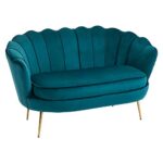HOMCOM Sofa 2 Sitzer Couch mit Armlehne blütenblattförmiger Rückenlehne Dick Gepolstert Polstersofa Modern Doppelsofa mit Samtoptik, Metallbeine für Wohnzimmer, 130 x 77 x 77 cm, Dunkelgrün