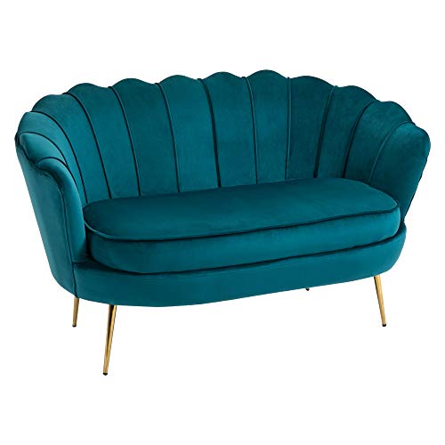HOMCOM Sofa 2 Sitzer Couch mit Armlehne blütenblattförmiger Rückenlehne Dick Gepolstert Polstersofa Modern Doppelsofa mit Samtoptik, Metallbeine für Wohnzimmer, 130 x 77 x 77 cm, Dunkelgrün