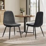 VASAGLE Esszimmerstuhl 2er Set, Küchenstuhl, Polsterstuhl, Metallbeine, verstellbare Füße, pflegeleicht, Chenille-Gewebe, PU mit von Gletschern inspiriertem Muster, schiefergrau KDC187G01