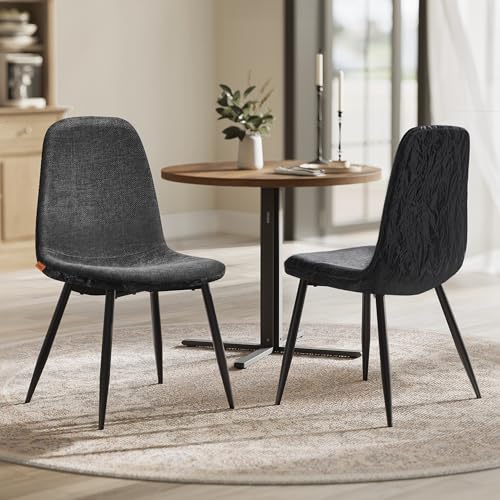 VASAGLE Esszimmerstuhl 2er Set, Küchenstuhl, Polsterstuhl, Metallbeine, verstellbare Füße, pflegeleicht, Chenille-Gewebe, PU mit von Gletschern inspiriertem Muster, schiefergrau KDC187G01
