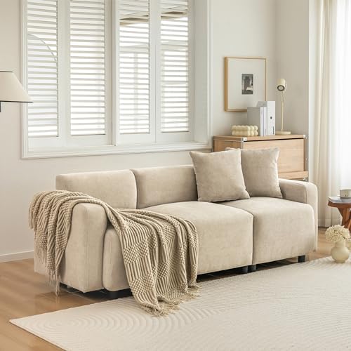 Laxnb 3 Sitzer Sofa, Modernes Dreiersofa, Polstermöbel Wohnzimmersofa, Bequemes Polstersofa mit Sitzkissen und Rückenlehne, für Wohnzimmer Büro, Chenille-Stoff Beige