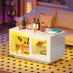 YITAHOME Couchtisch Weiß, Wohnzimmertisch Hochglanz mit LED Beleuchtung Modern, Beistelltisch Weiss mit Offenem Verstellbare Ausstellungsregal, 80x40x45cm