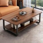 VTELGT Couchtisch, Wohnzimmertisch, Couchtisch aus Holz mit 2 Etagen Ablagen, Modern Sofatisch mit U-Metallgestell für Wohnzimmer/Haus/Büro, 120x60cm, Walnussfarbe,Walnuss