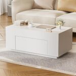 FiveWillowise Couchtisch mit Stauraum, Wohnzimmertisch Holz, Coffee Table, Kaffeetisch mit Versteckter Schubladen, Beistelltisch Couch, Sofatisch Tisch für Wohnzimmer, 90 * 50 * 42cm, Weiß